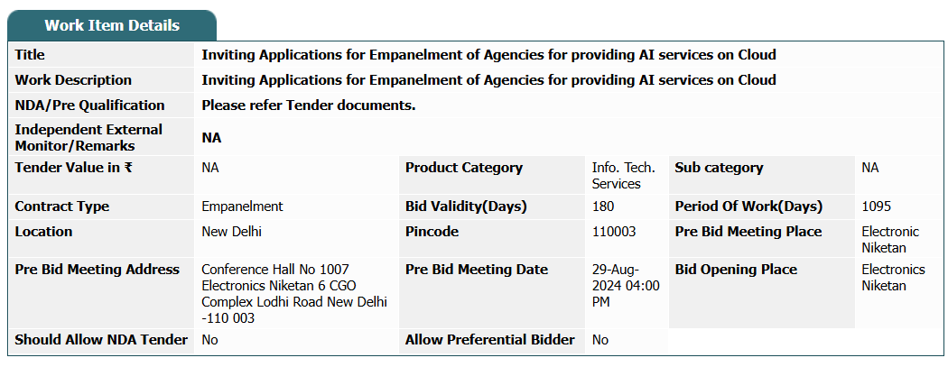 Inviting Applications for Empanelment of Agencies for providing AI services on Cloud